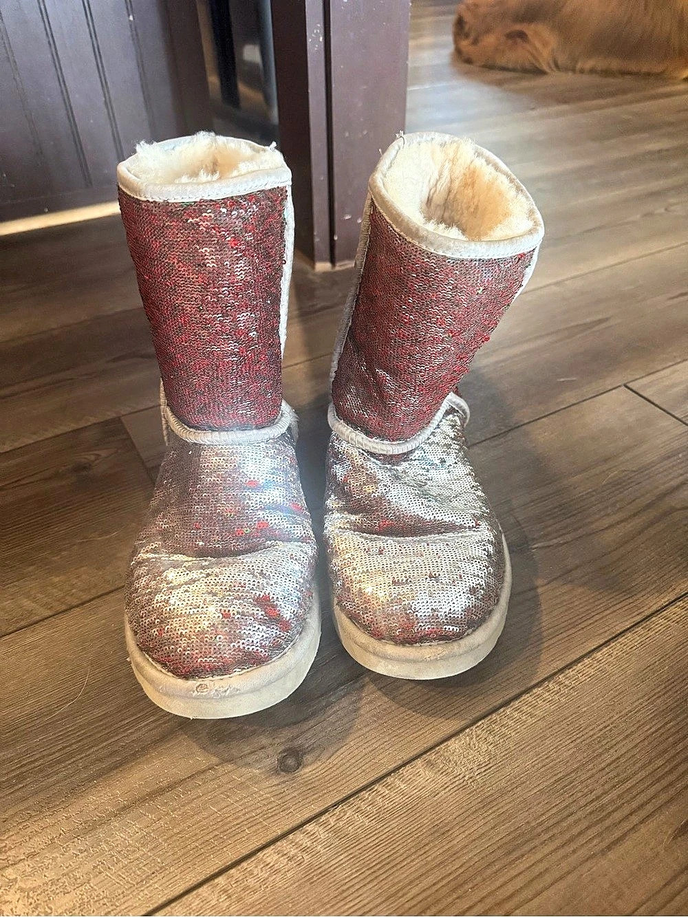 UGG Classic Short Sequin Boot Red Green & Silver